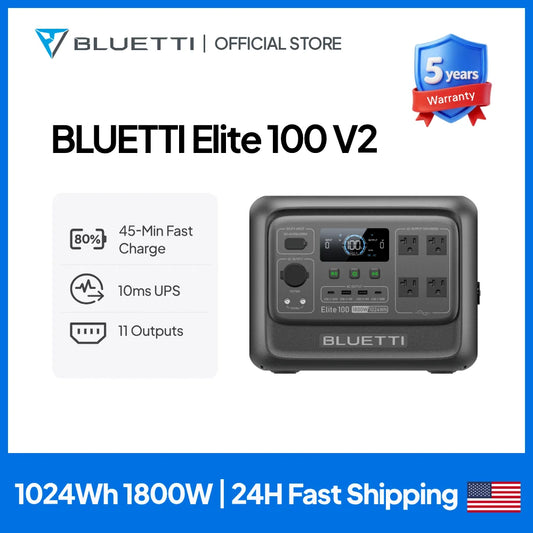 BLUETTI Elite 100 V2 Portable Power Station 1800W 1024Wh LiFePO4 Battery Solar Power Supply for Van Life Tailgating Off Grid Use【Brand New】