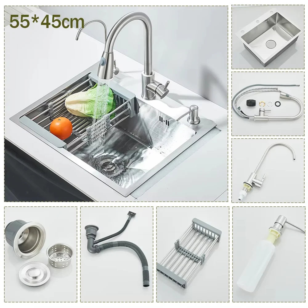 Stainless Steel Undermount Kitchen Sink With Integrated Faucet
