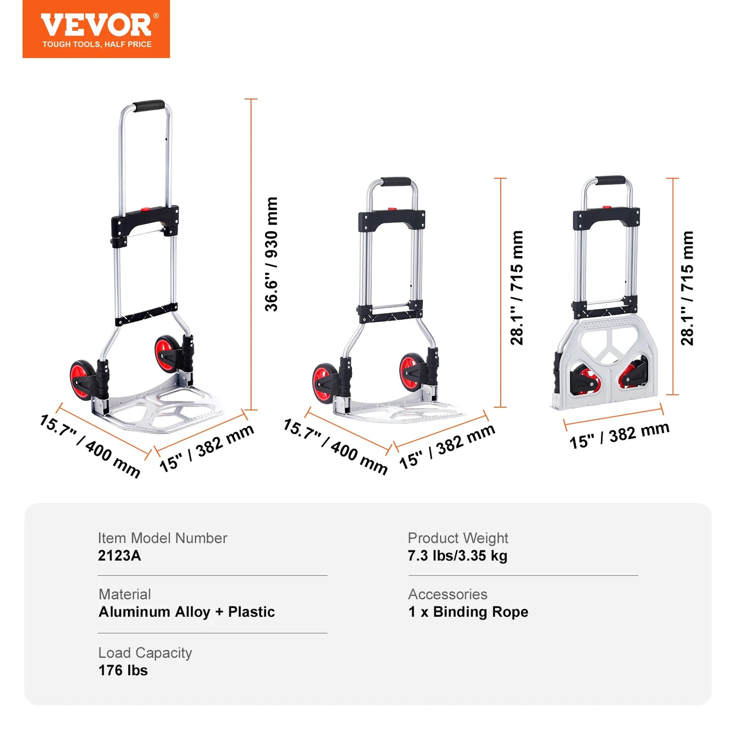 SucceBuy 176 lbs Folding Hand Truck Dolly Aluminum Stair Climbing Cart with Telescoping Handle Luggage Trolley for Home Shopping