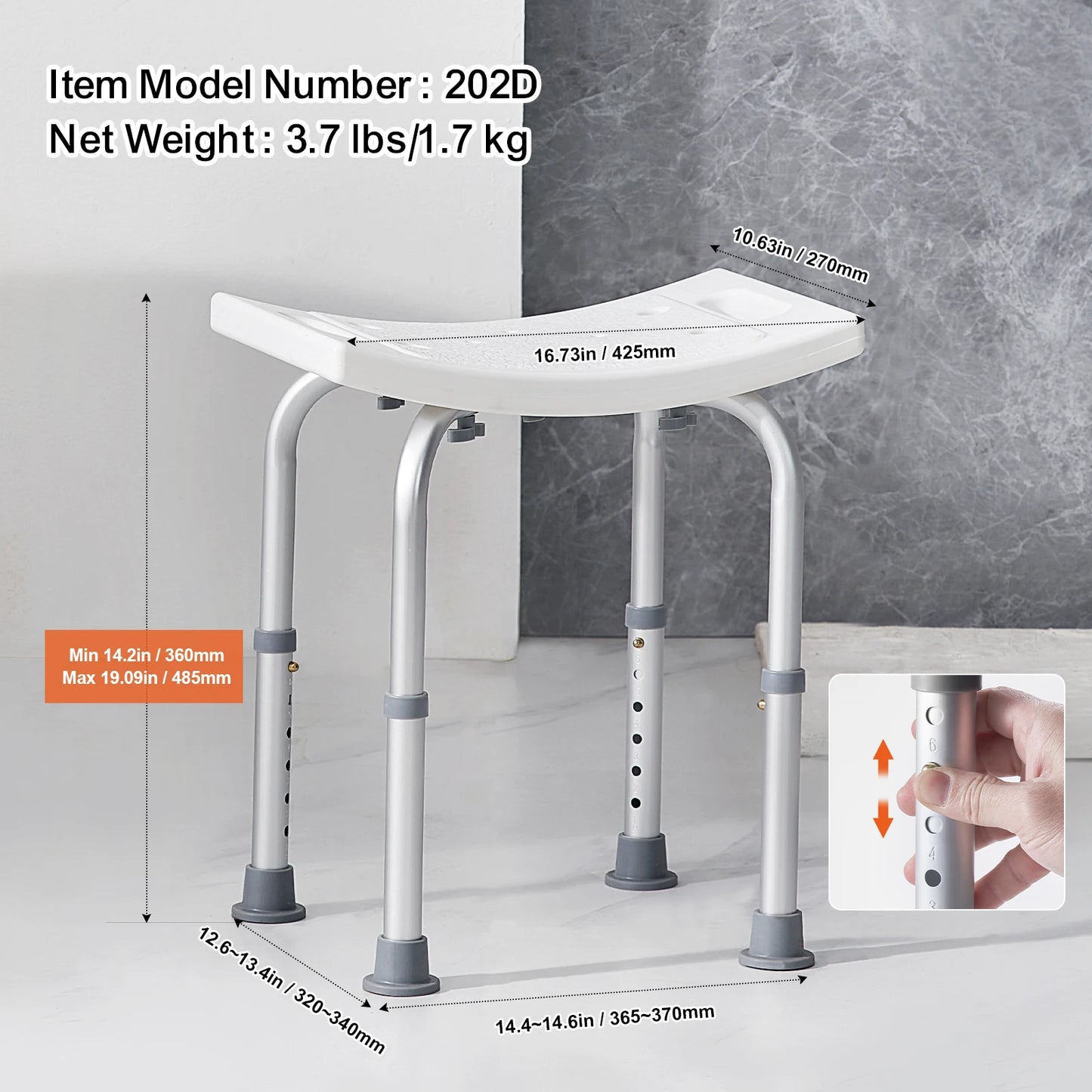 SucceBuy Adjustable Shower Chair With Built In Handles