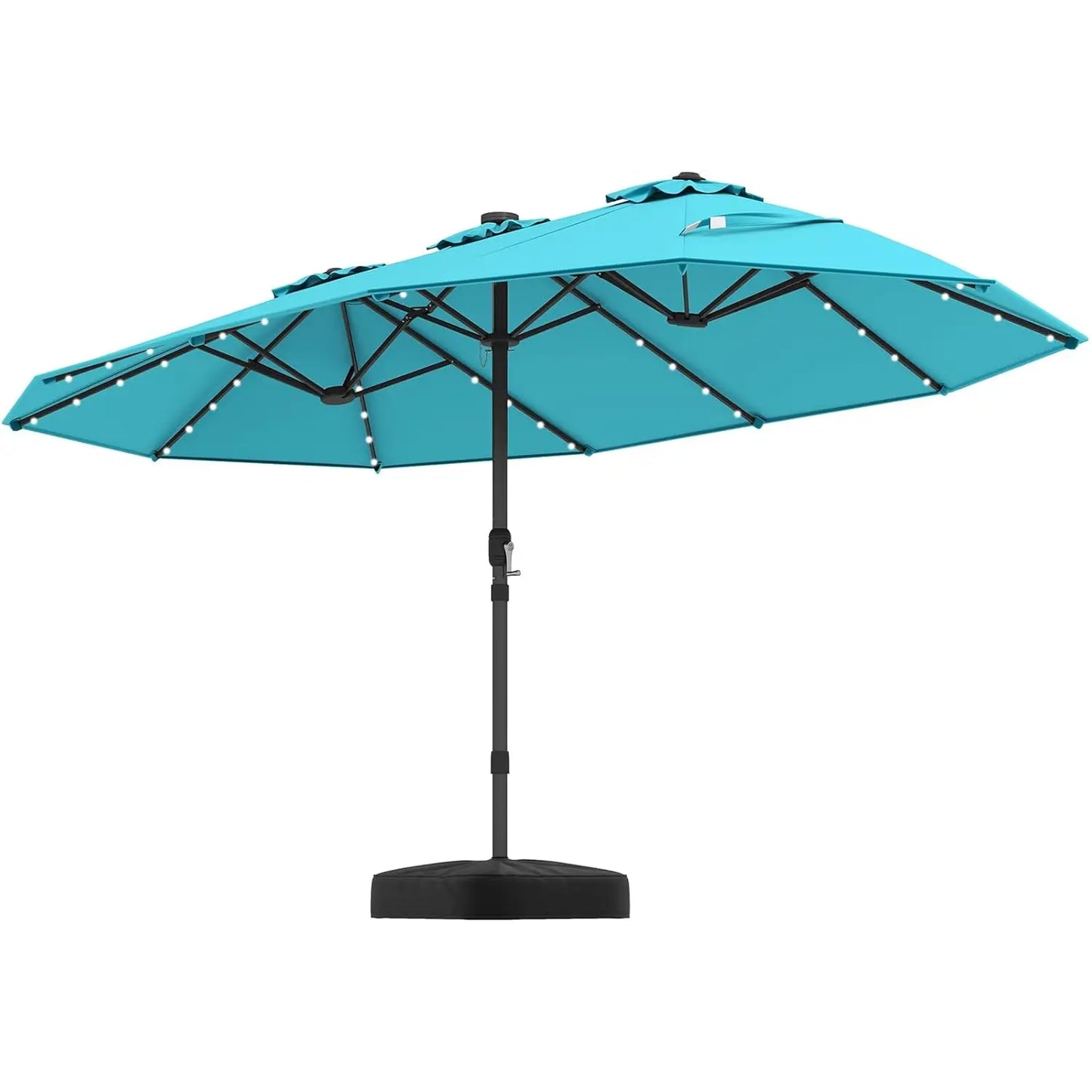 15FT Double-Sided Solar Patio Umbrella, Extra-Large Outdoor Twin Umbrella with 48 LED Lights, Vented Top, Customized