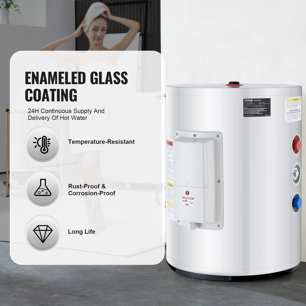 VEVOR Electric Water Heater With IPX4 Rating And Digital Display