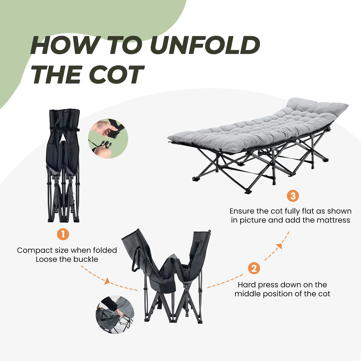 JHK Folding Camping Cot With Cushion Portable And Sturdy