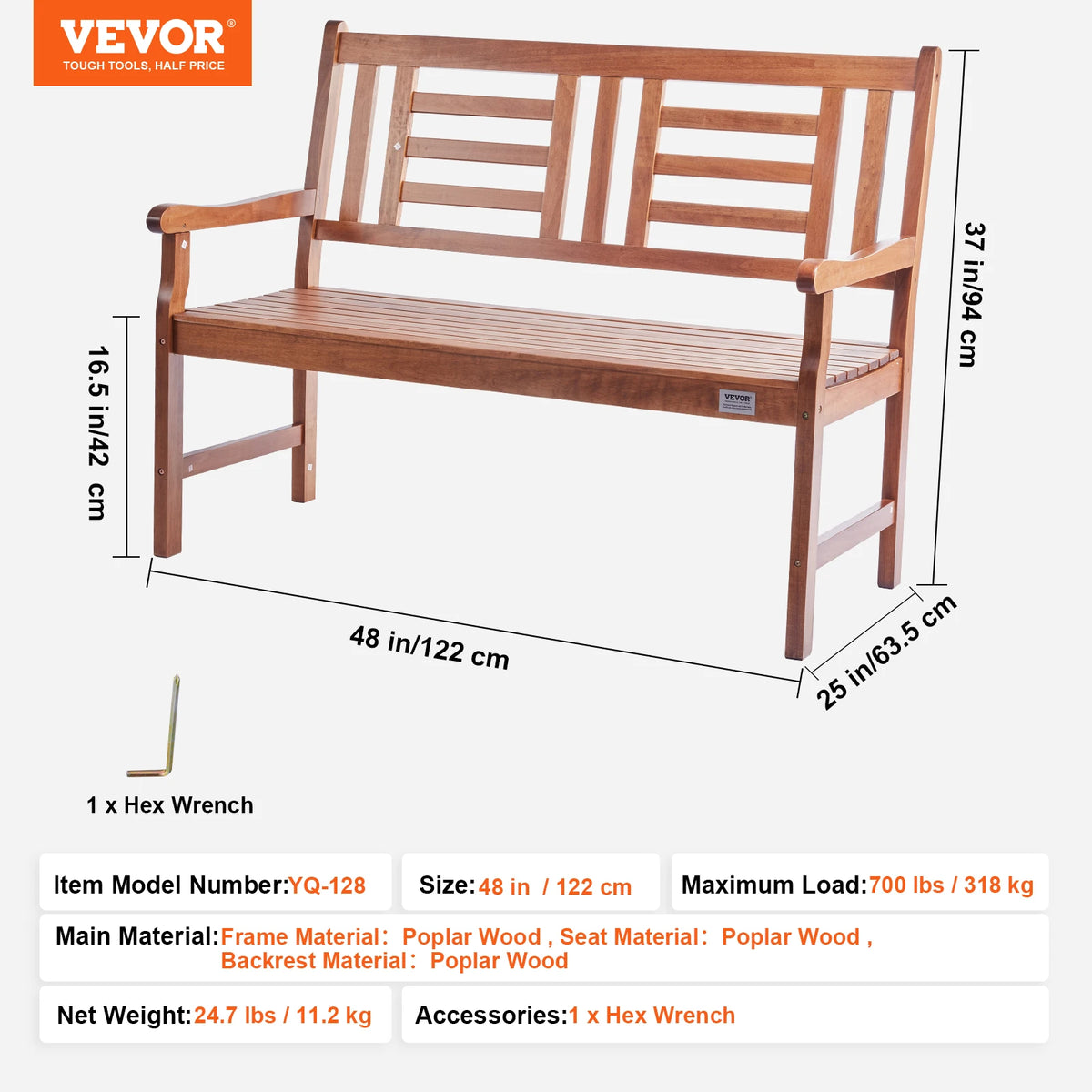 SucceBuy Wood And Metal Outdoor Garden Bench For Home Patio