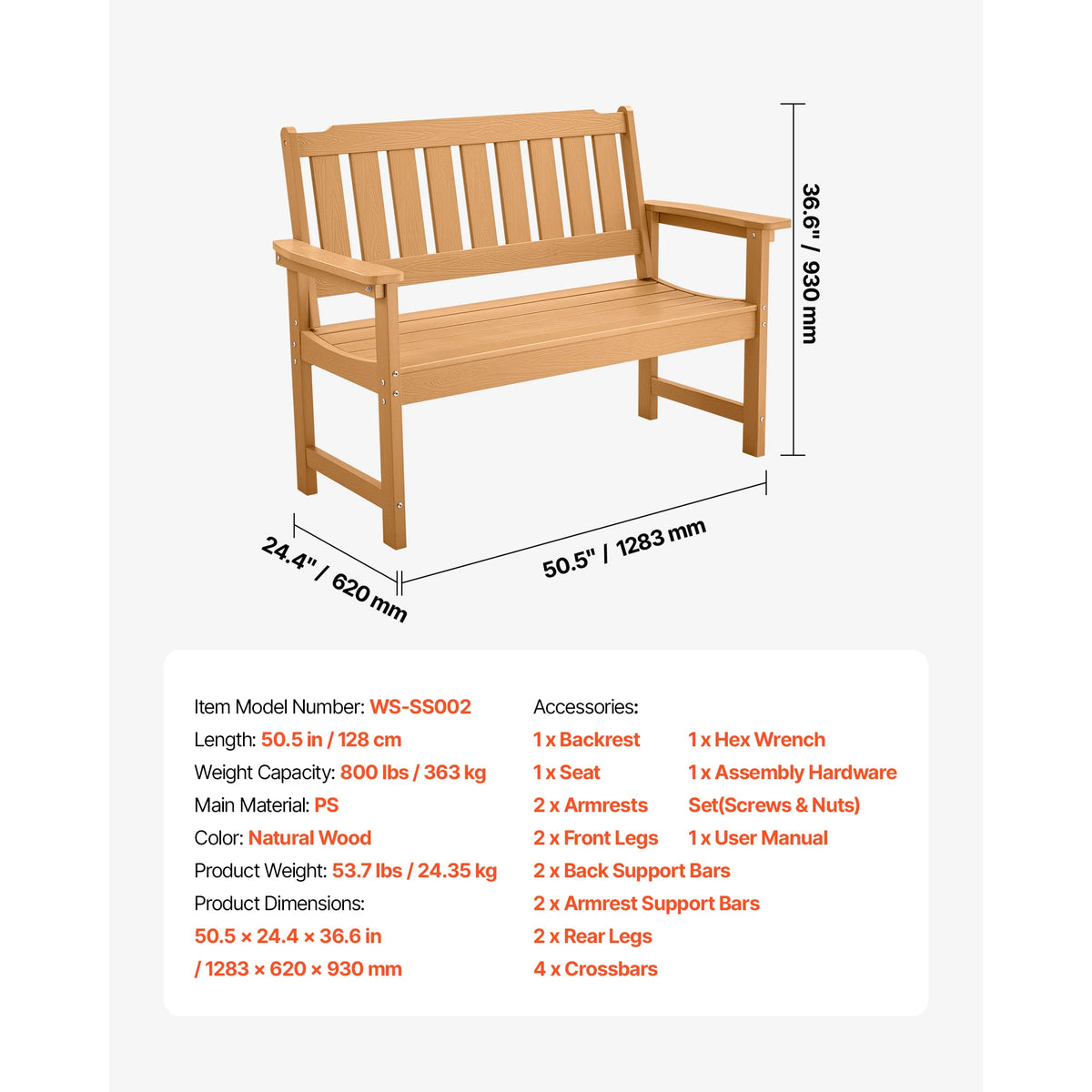 SucceBuy Wood And Metal Outdoor Garden Bench For Home Patio