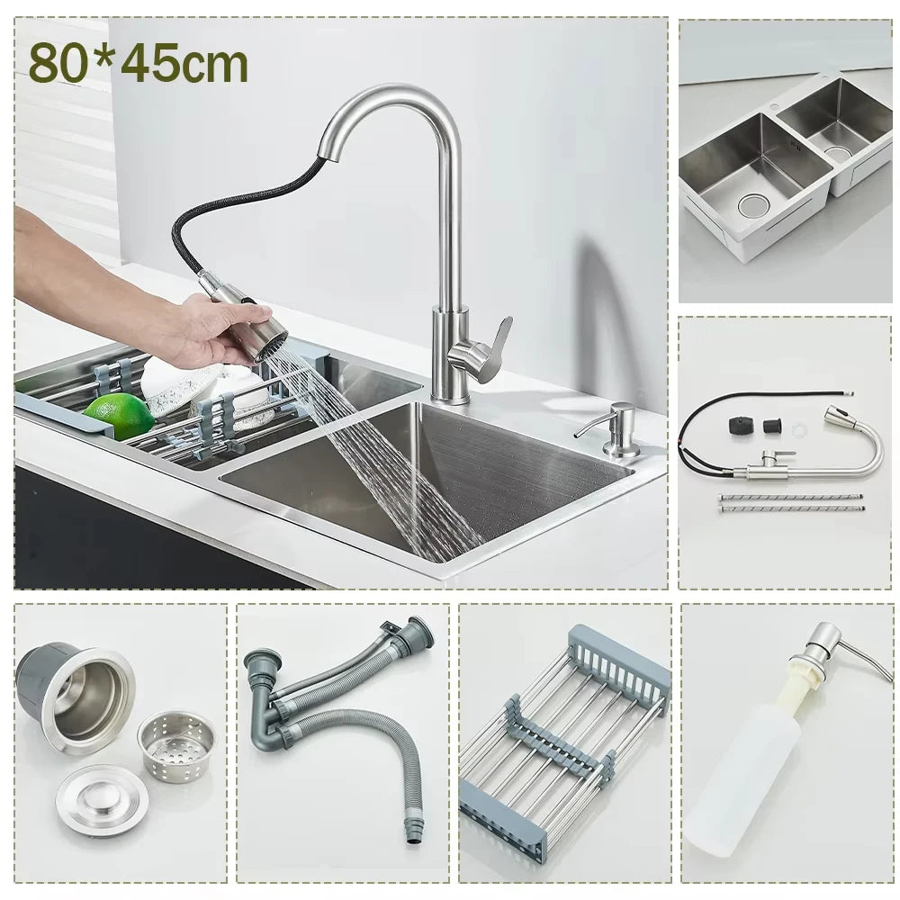 Stainless Steel Undermount Kitchen Sink With Integrated Faucet