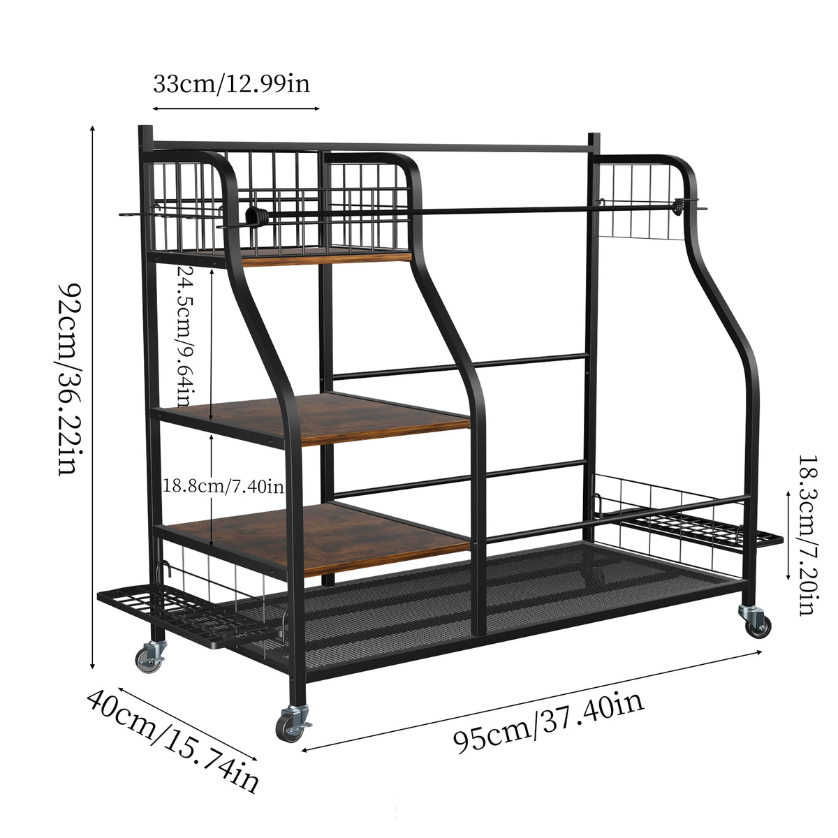 Rolling Metal Sports Equipment Storage Rack With Wheels