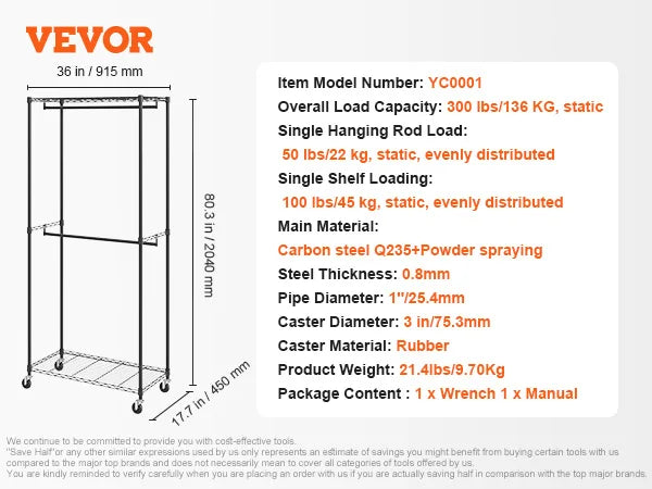 SucceBuy Heavy Duty Bamboo Clothes Rack With Shelf And Wheels
