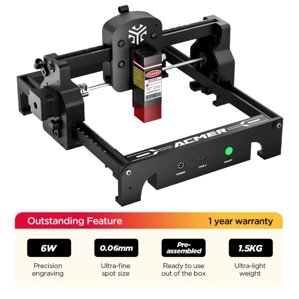 ACMER S1 6W Mini Portable Laser Engraver High Precision CNC Cutting Tools Engraving Machine for DIY Wood Glass Acrylc Beginner