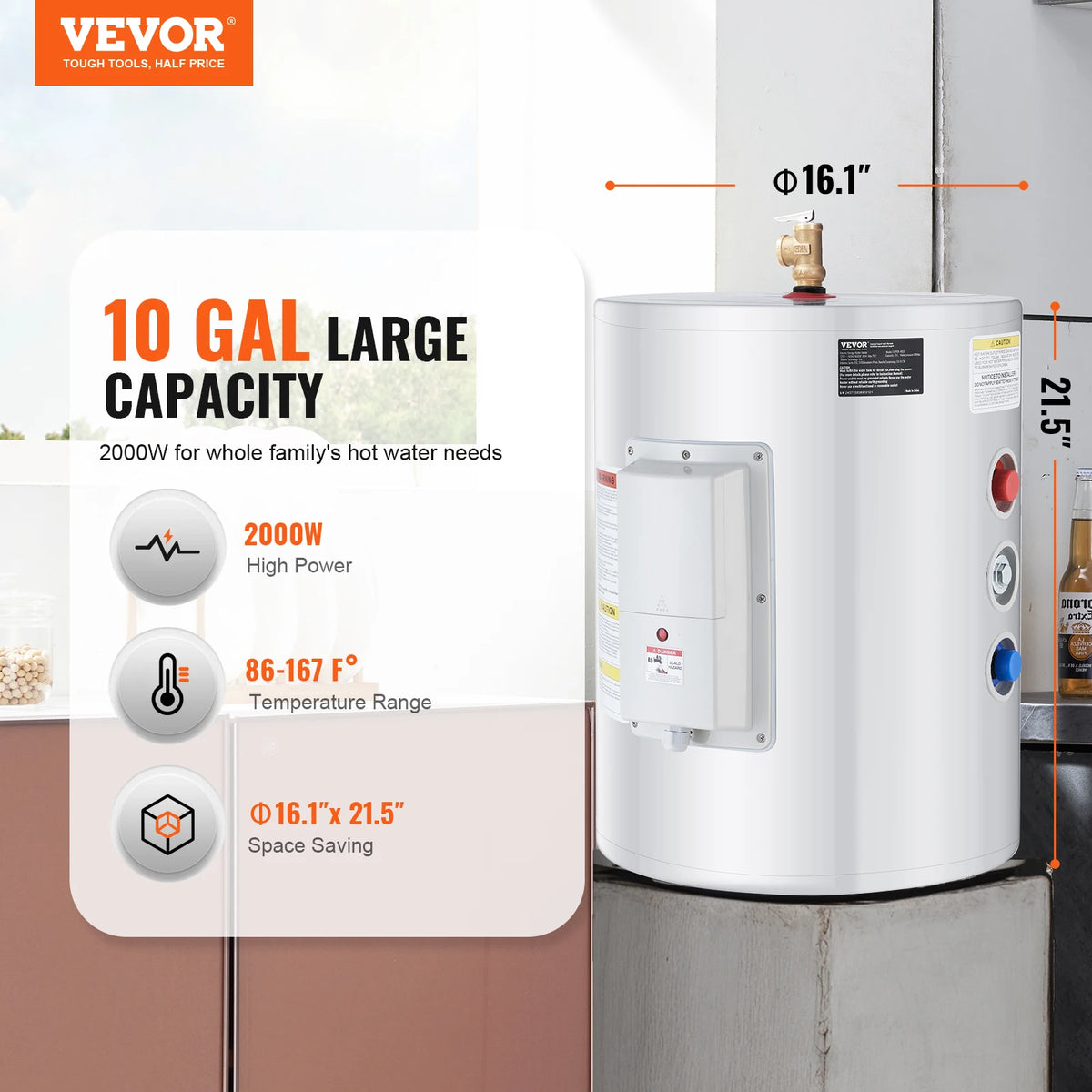 VEVOR Electric Water Heater With IPX4 Rating And Digital Display