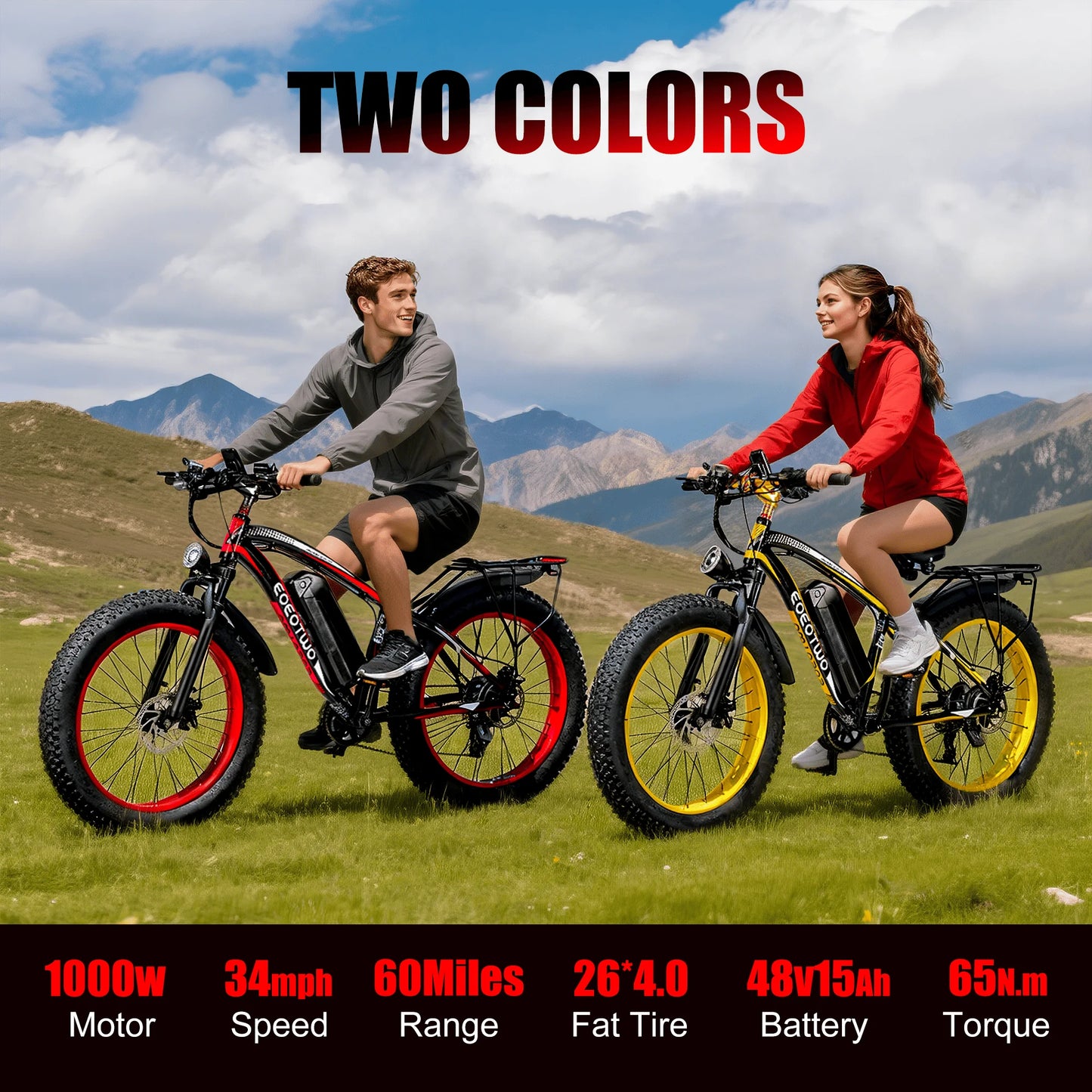 EOEOTWO E01 Heavy Duty Ebike, 400 LBS Capacity, 65Nm High Torque, Front Suspension, Rear Rack, 5 Riding Modes, Phone Holder with Charging