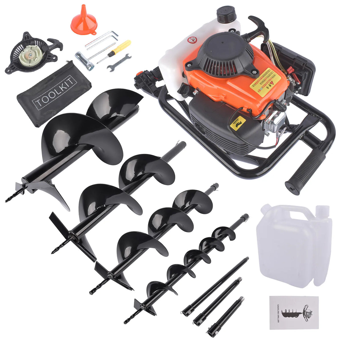 AP02 72cc Post Hole Digger Gas Powered Earth Digger with 4 Auger Drill Bits 4 6 8 12"
