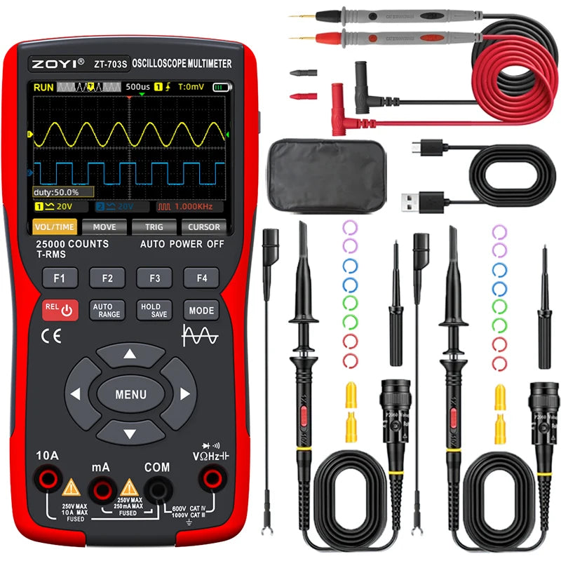 ZOYI color screen handheld dual-channel oscilloscope Multimeter 703s auto repair instrument multi-function measurement 3-in-1