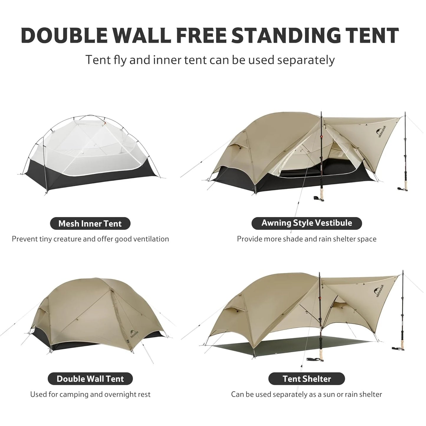 Naturehike Mongar UL Ultralight Backpacking Tent 15D Nylon Waterproof Hiking Tent 1/2 Person Riding Travel Trekking Shelter Tent