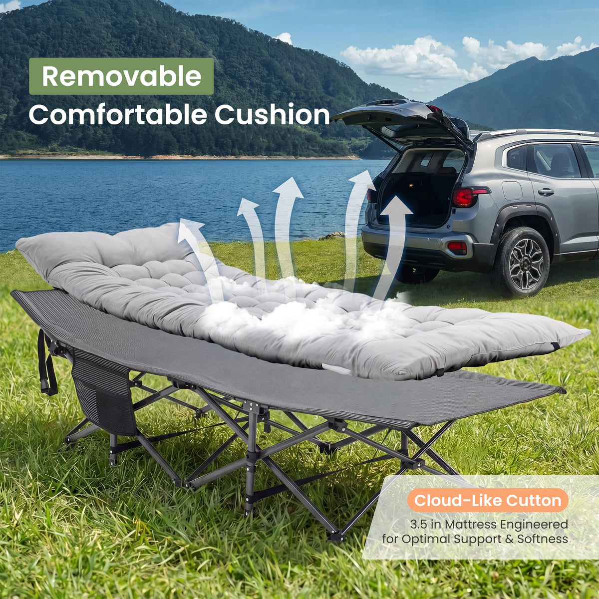 JHK Folding Camping Cot With Cushion Portable And Sturdy