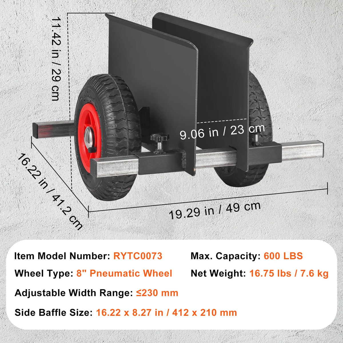 SucceBuy 600 lbs Panel Slab Dolly Terrain Moving Cart with Pneumatic Wheels Adjustable Clamp for Drywall Sheet Material Handling