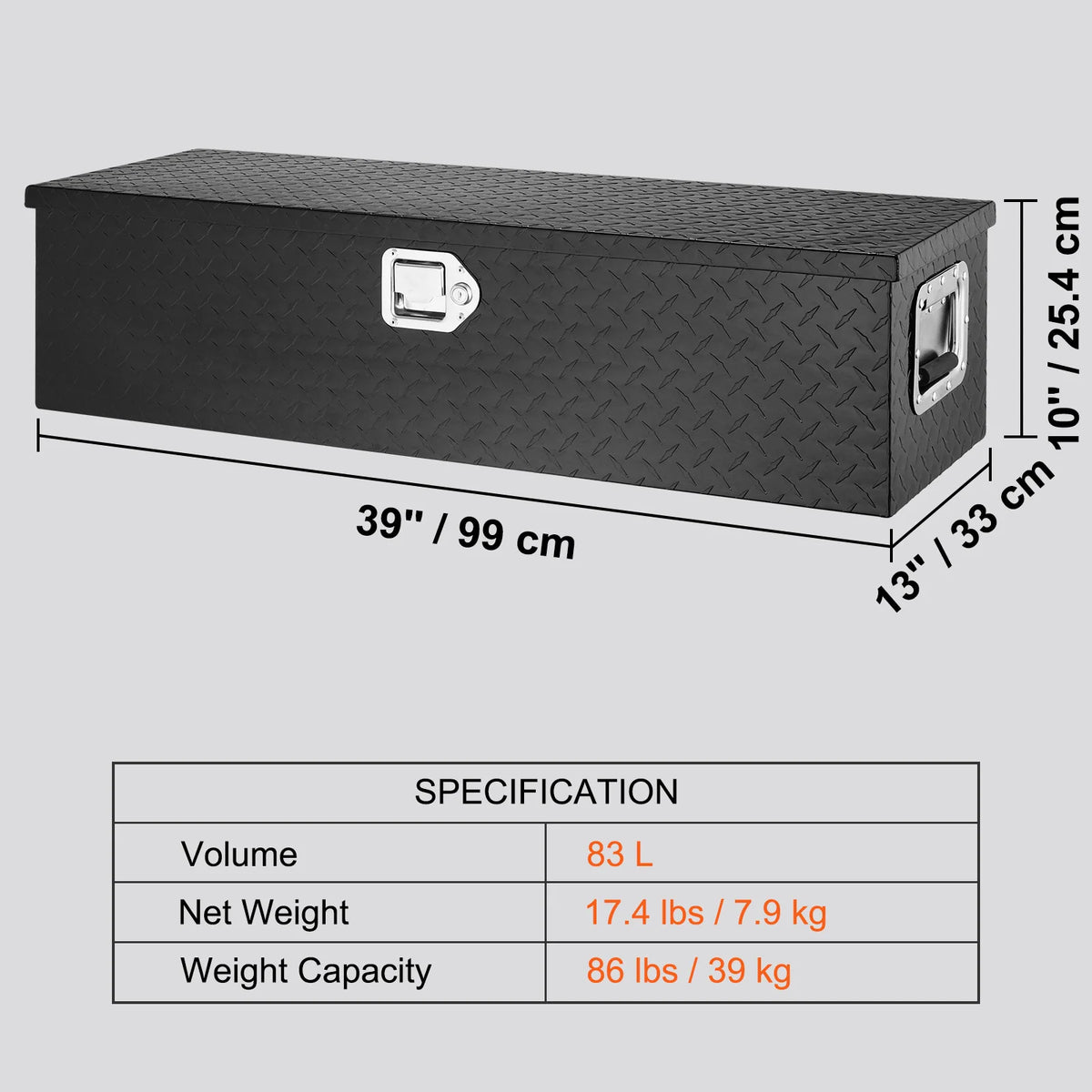 SucceBuy Heavy Duty Aluminum Truck Bed Tool Box, Diamond Plate Tool Box with Side Handle and Lock Keys for Pickup, Truck Bed, RV