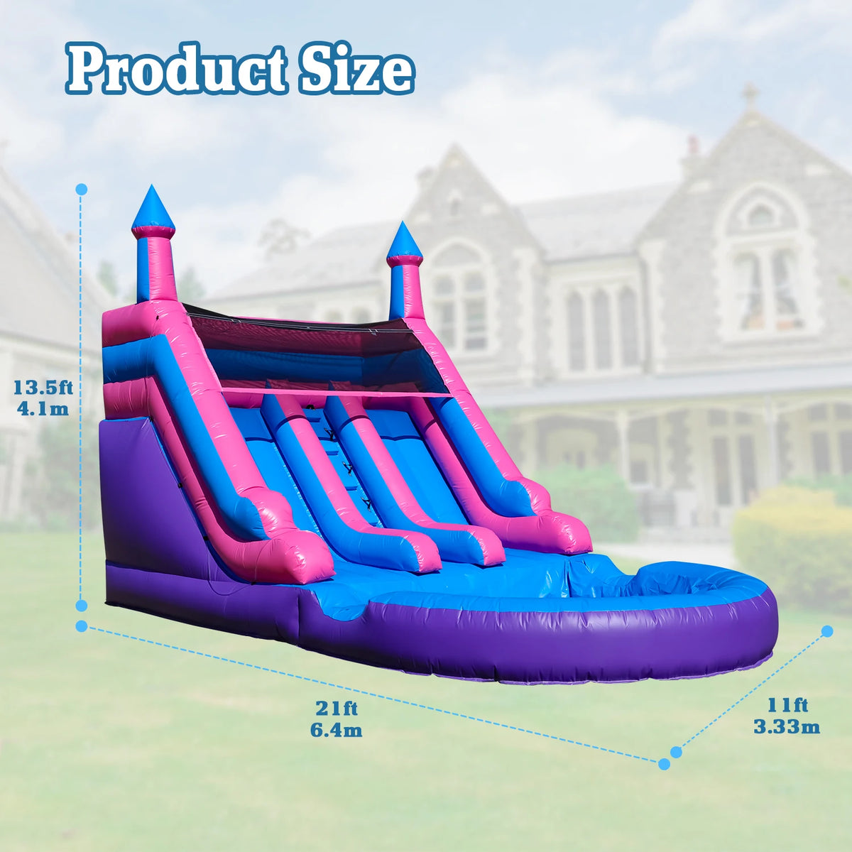 Giant Inflatable Dual Lane Water Slide Castle with Pool Wet Dry Combo Commercial Grade PVC Backyard Family Party 580x400x270cm