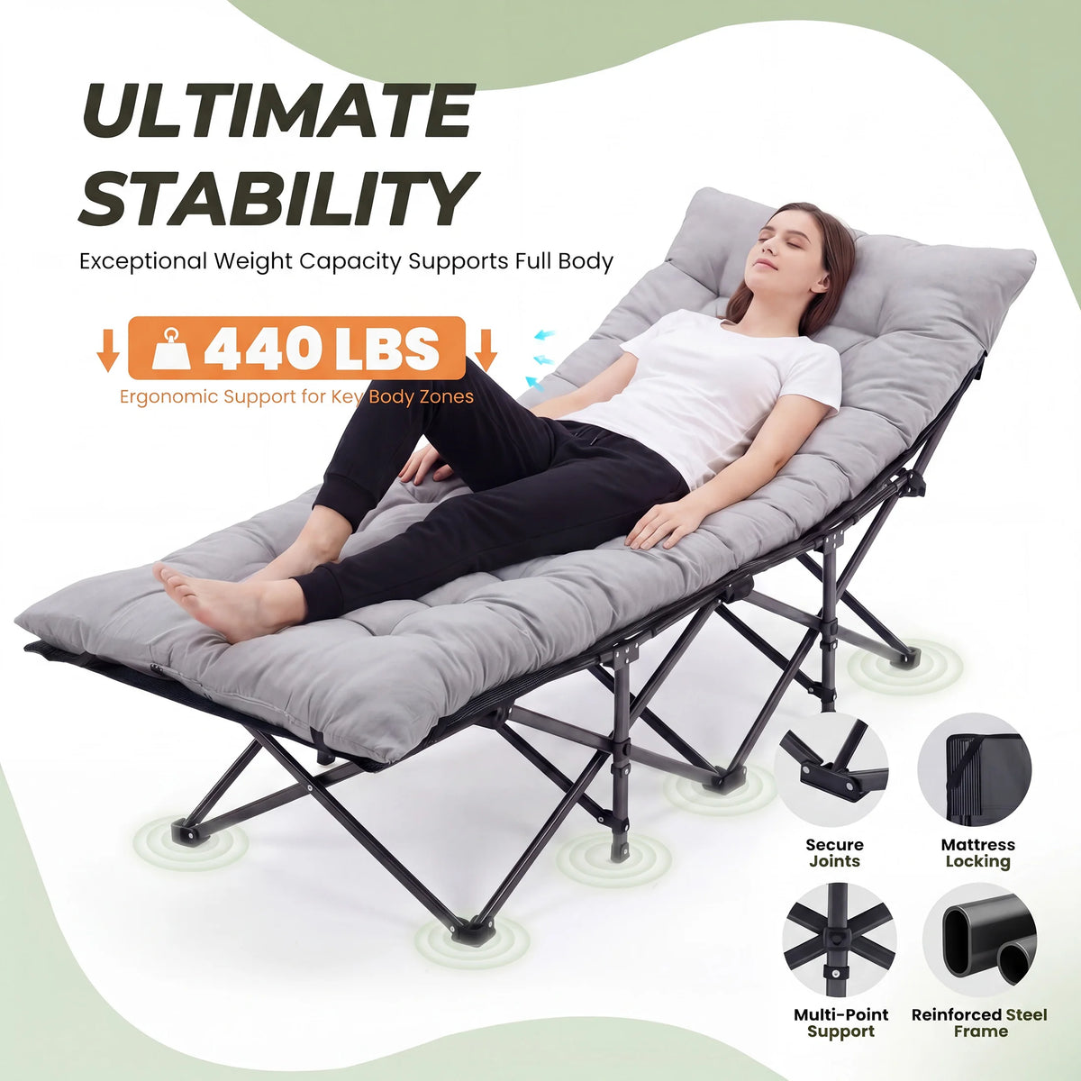 JHK Folding Camping Cot With Cushion Portable And Sturdy