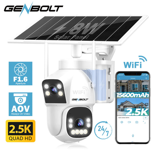 GENBOLT Outdoor Solar Security WIFI Camera AOV 24/7,Dual Motion Detection,15600mAh Battery Night Vision for Patio/Garage