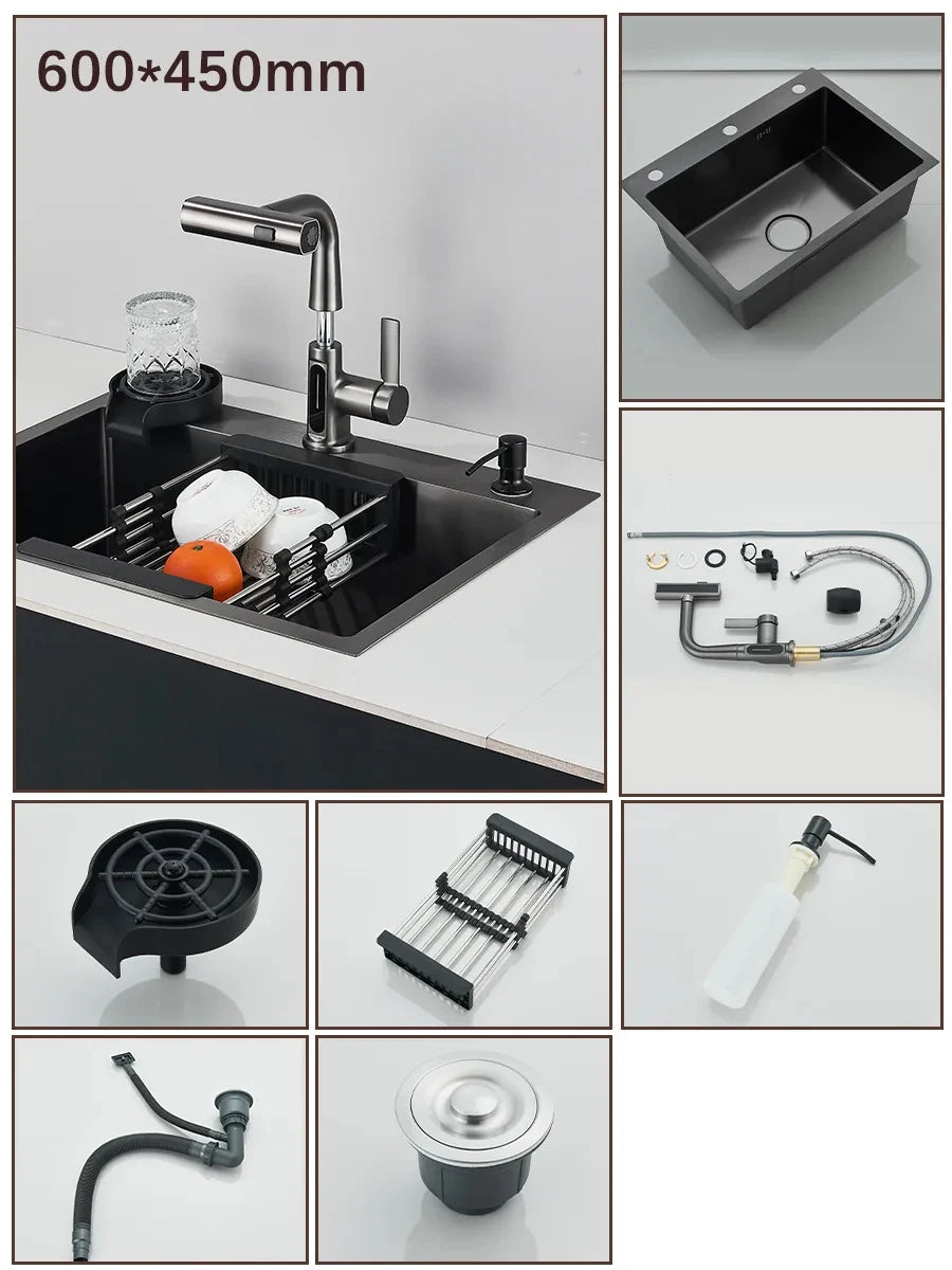 Stainless Steel Undermount Kitchen Sink With Integrated Faucet