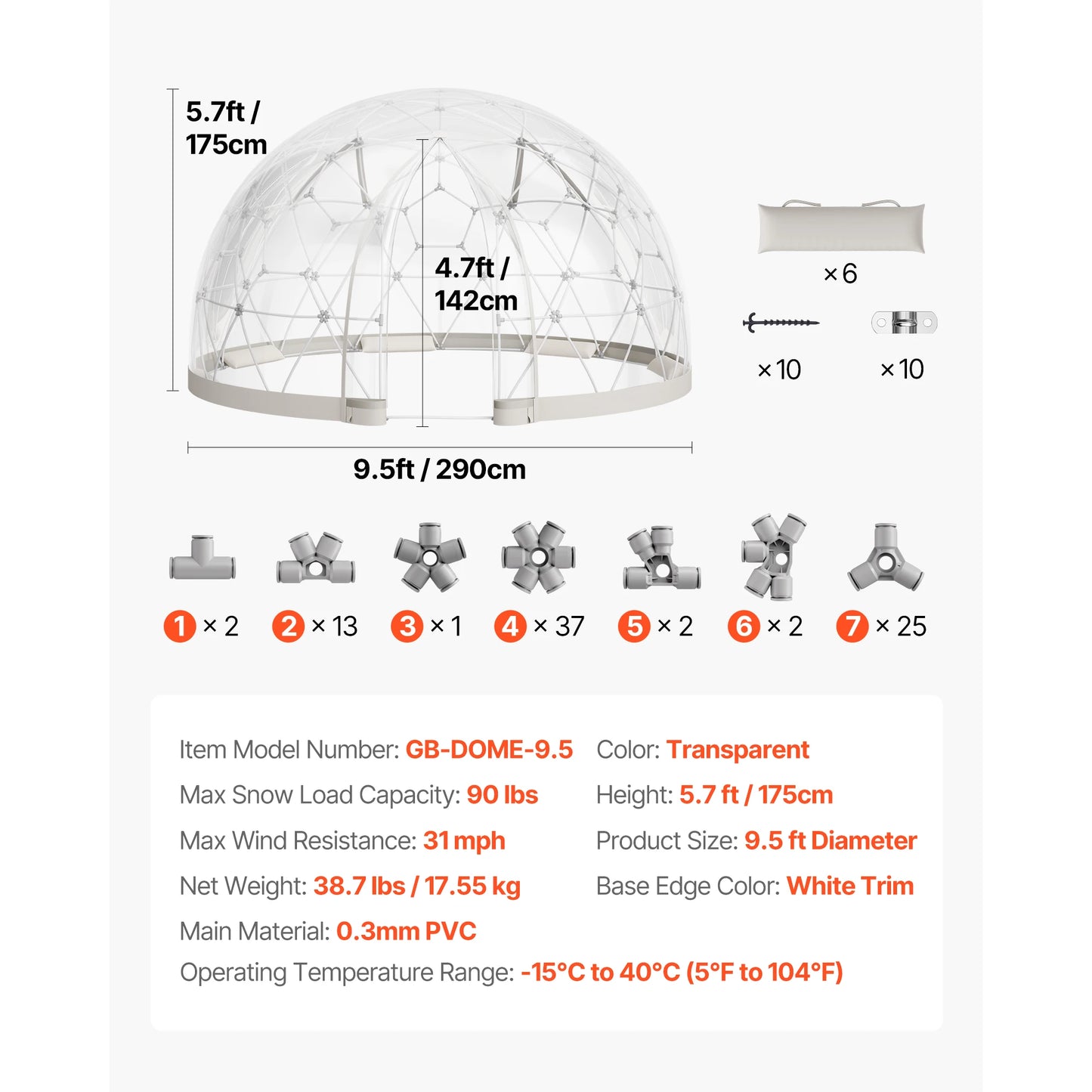 SucceBuy Garden Dome Tent Weatherproof Geodesic Dome Greenhouse with Window PVC Igloo Tents for Backyard Patios Camping Party
