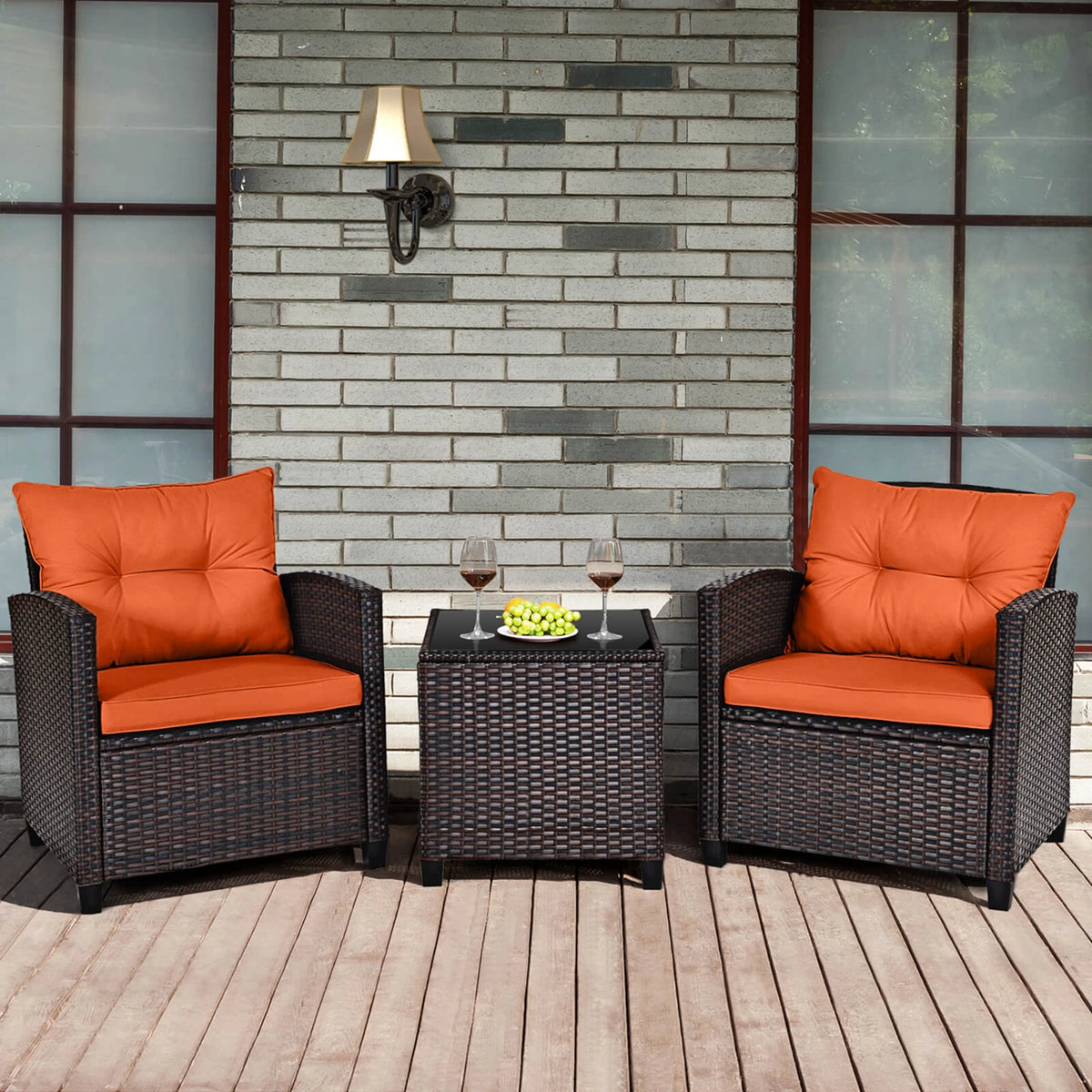 Homasis Cushioned Patio Rattan Conversation Sofa Set