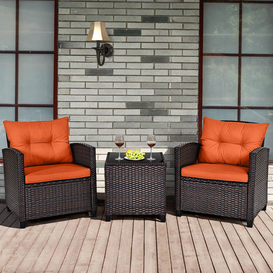 Homasis Cushioned Patio Rattan Conversation Sofa Set