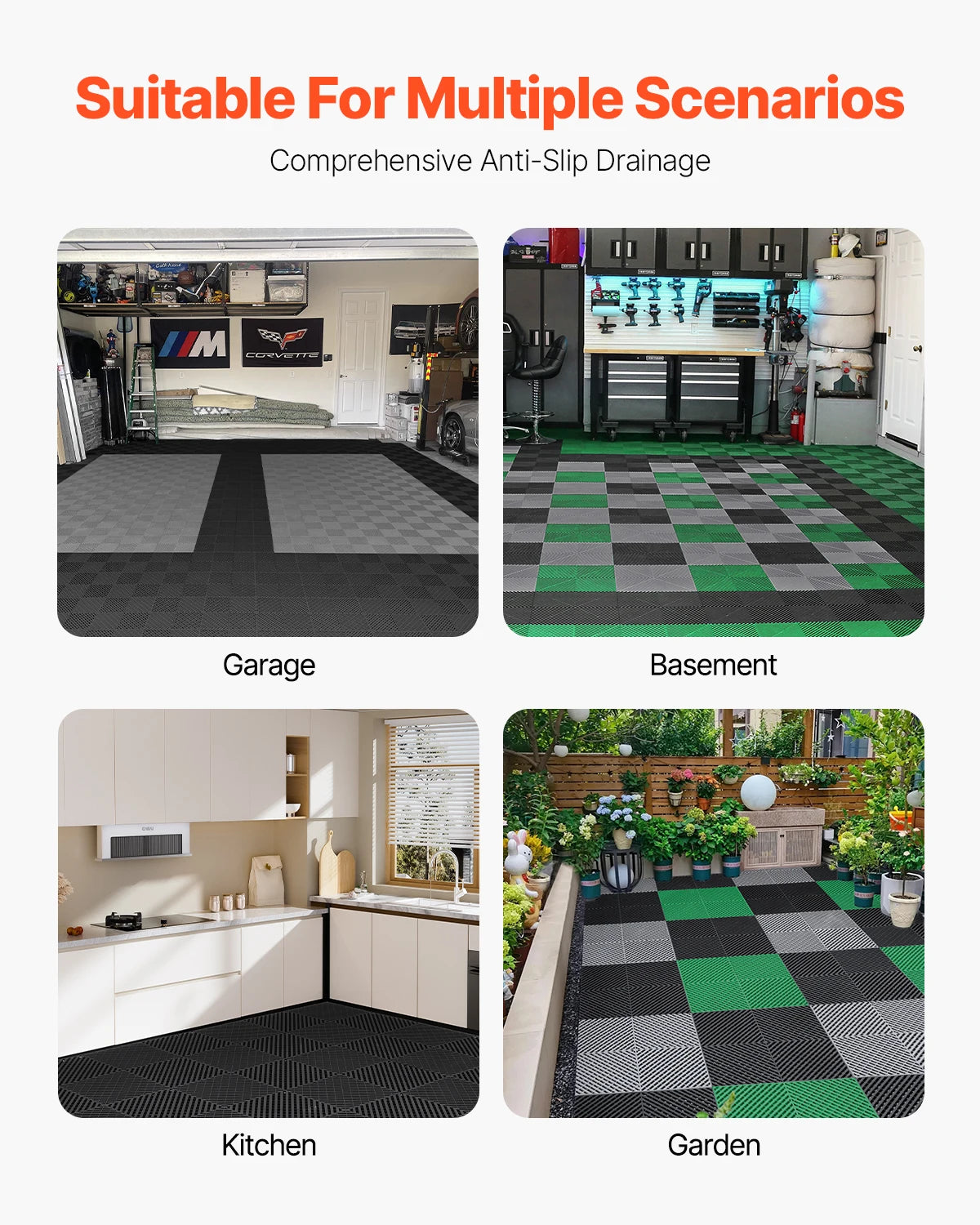 SucceBuy Interlocking Drainage Mat 15.7” x 15.7” 24 Pcs Splicing Drainage Mats PP Drainage Floor Tile and Shower Mat for Garage