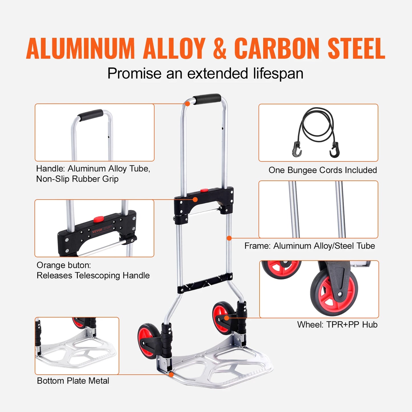 SucceBuy 176 lbs Folding Hand Truck Dolly Aluminum Stair Climbing Cart with Telescoping Handle Luggage Trolley for Home Shopping