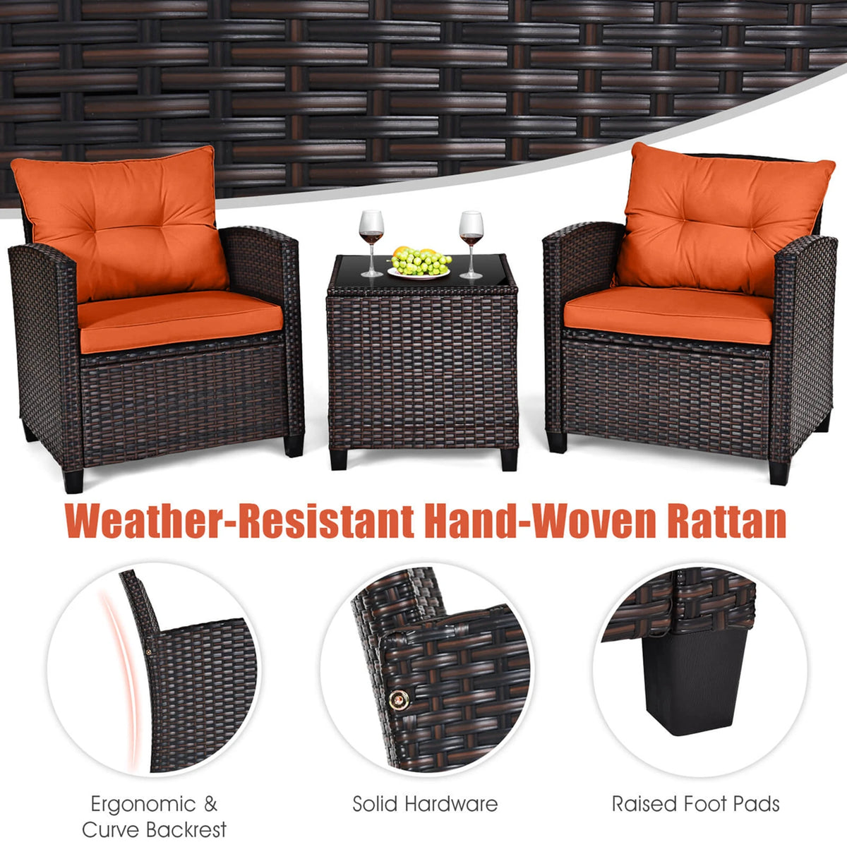 Homasis Cushioned Patio Rattan Conversation Sofa Set