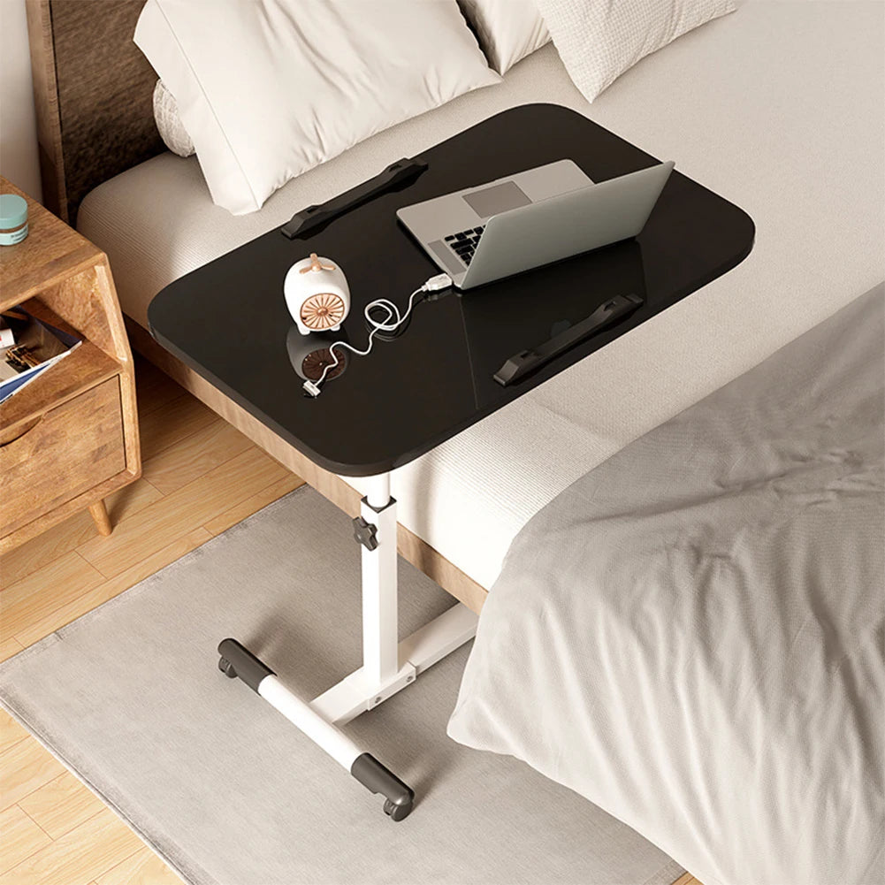 Overbed Table Adjustable Height Over The Bed Hospital Bedside Table w/ Tilting Desktop&Wheels, Rolling Standing Laptop Desk