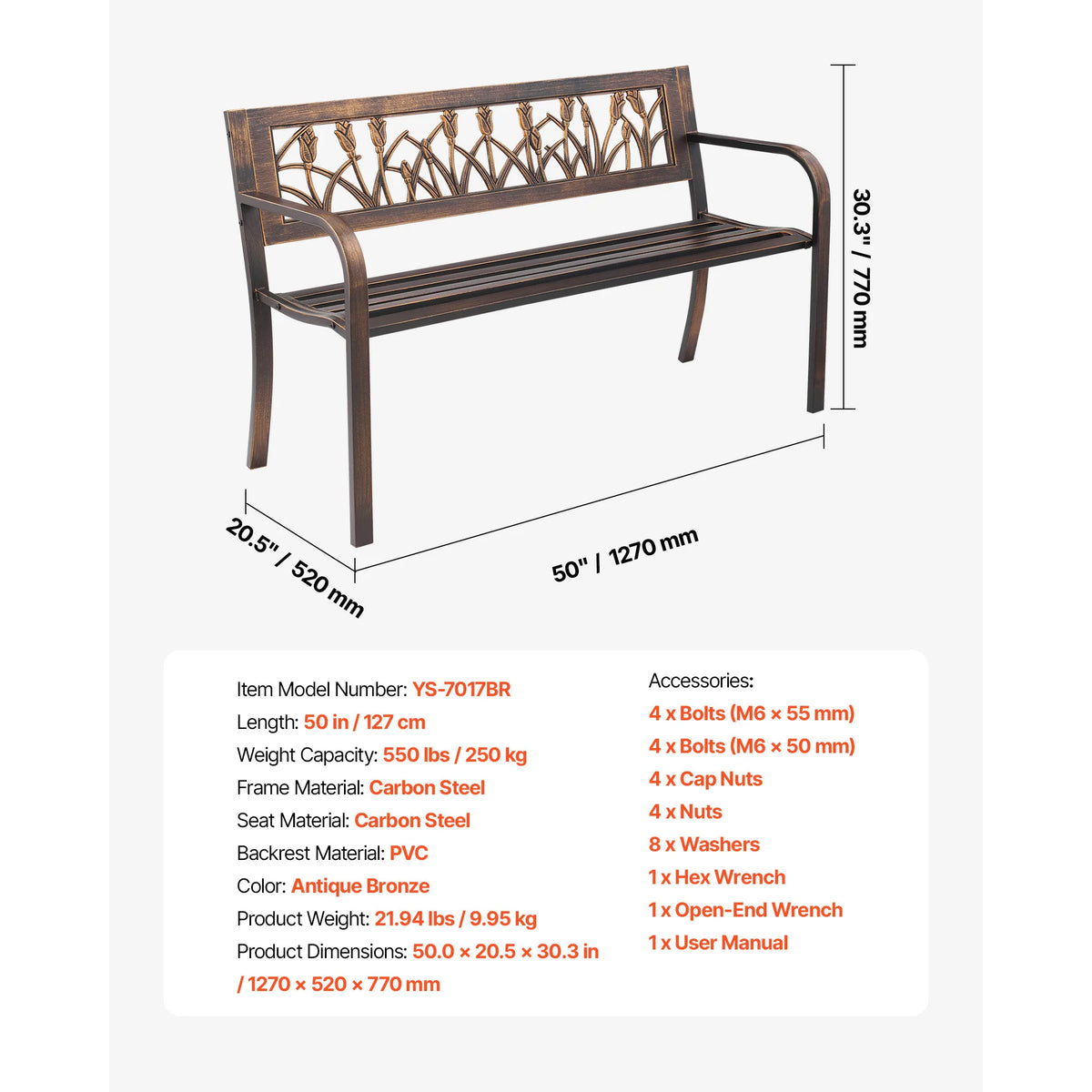 SucceBuy Wood And Metal Outdoor Garden Bench For Home Patio