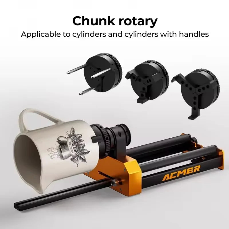 ACMER M4 Laser Rotary Module 4th Axis Rotary For Rotary Axis Clamp Diameter 4-64mm Accessories Curved Surface 3-Jaw for Glass
