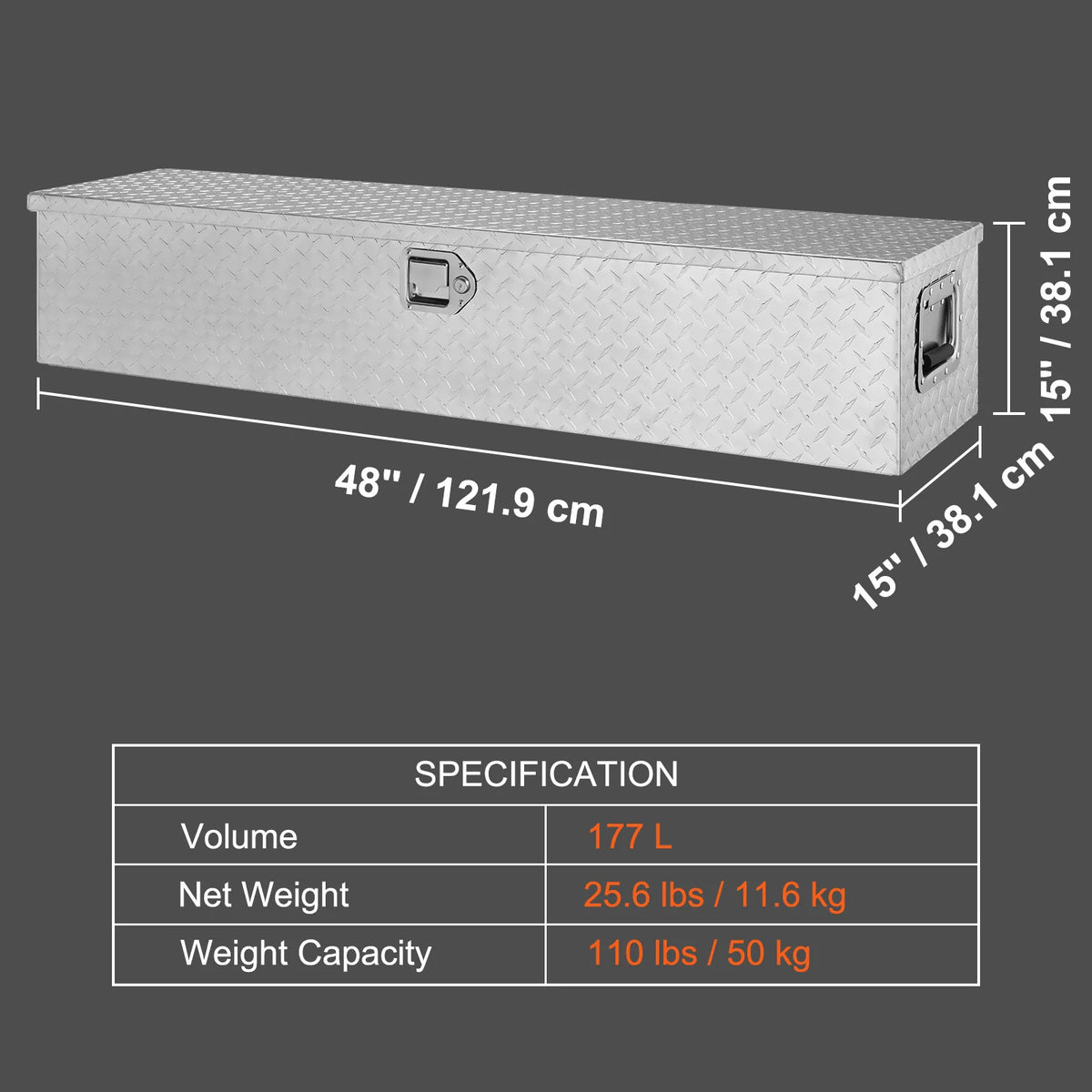 SucceBuy Heavy Duty Aluminum Truck Bed Tool Box, Diamond Plate Tool Box with Side Handle and Lock Keys for Pickup, Truck Bed, RV