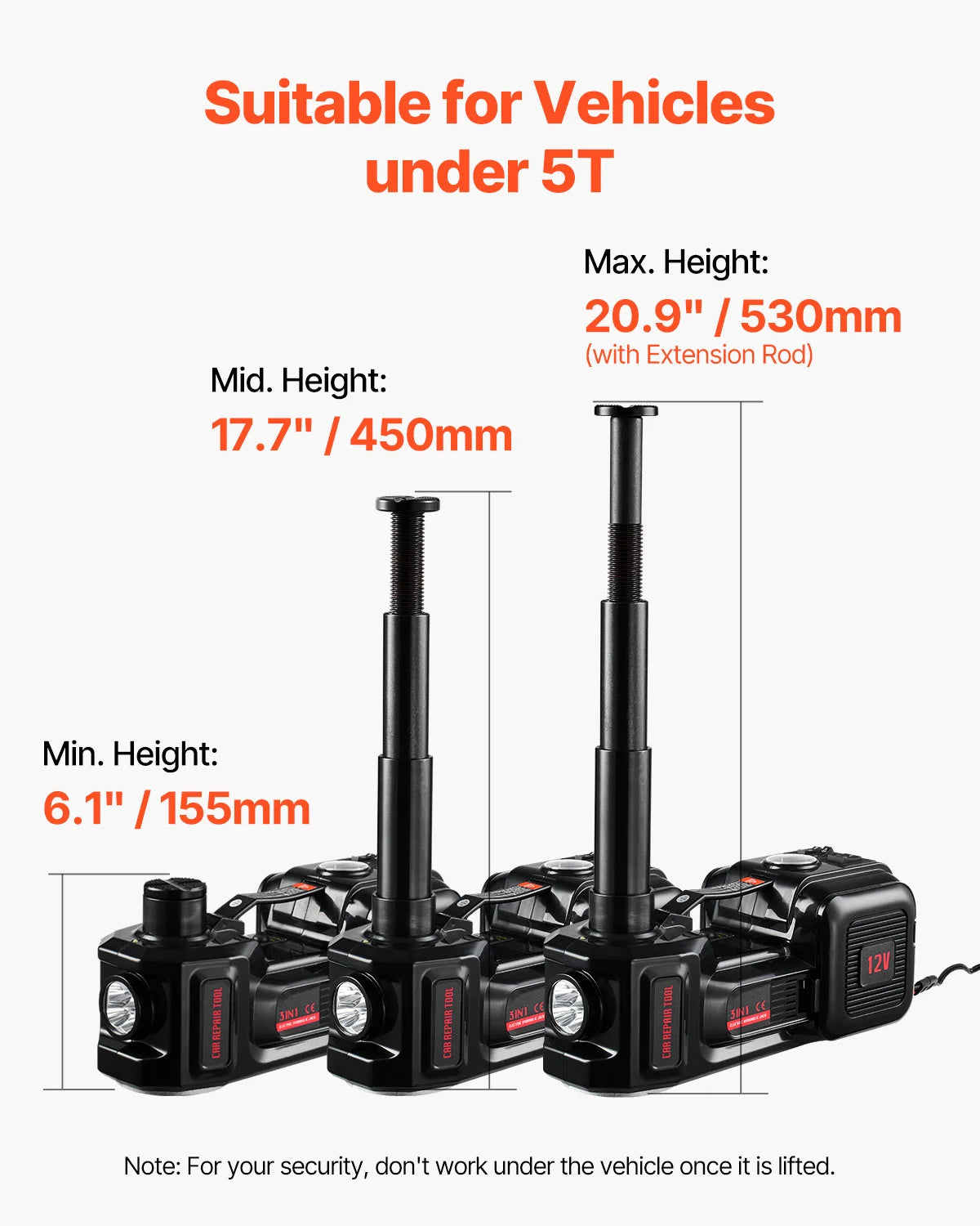 SucceBuy 5T Electric Car Jack Electric Scissor Jack 12V Tire Changer with Electric Impact Wrench & LED Light for Sedan SUV Truck