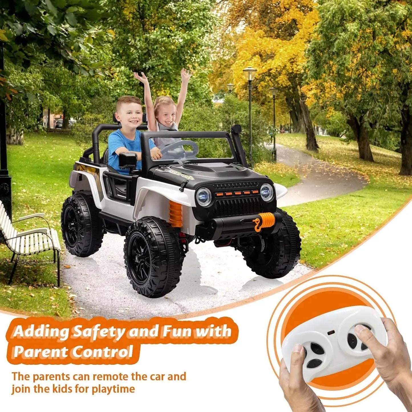 24V 2 Seater Ride On Car for Kids Electric Truck with Remote Control Ride on Truck w/ 4-Wheeler Suspension 4WD Battery Powered