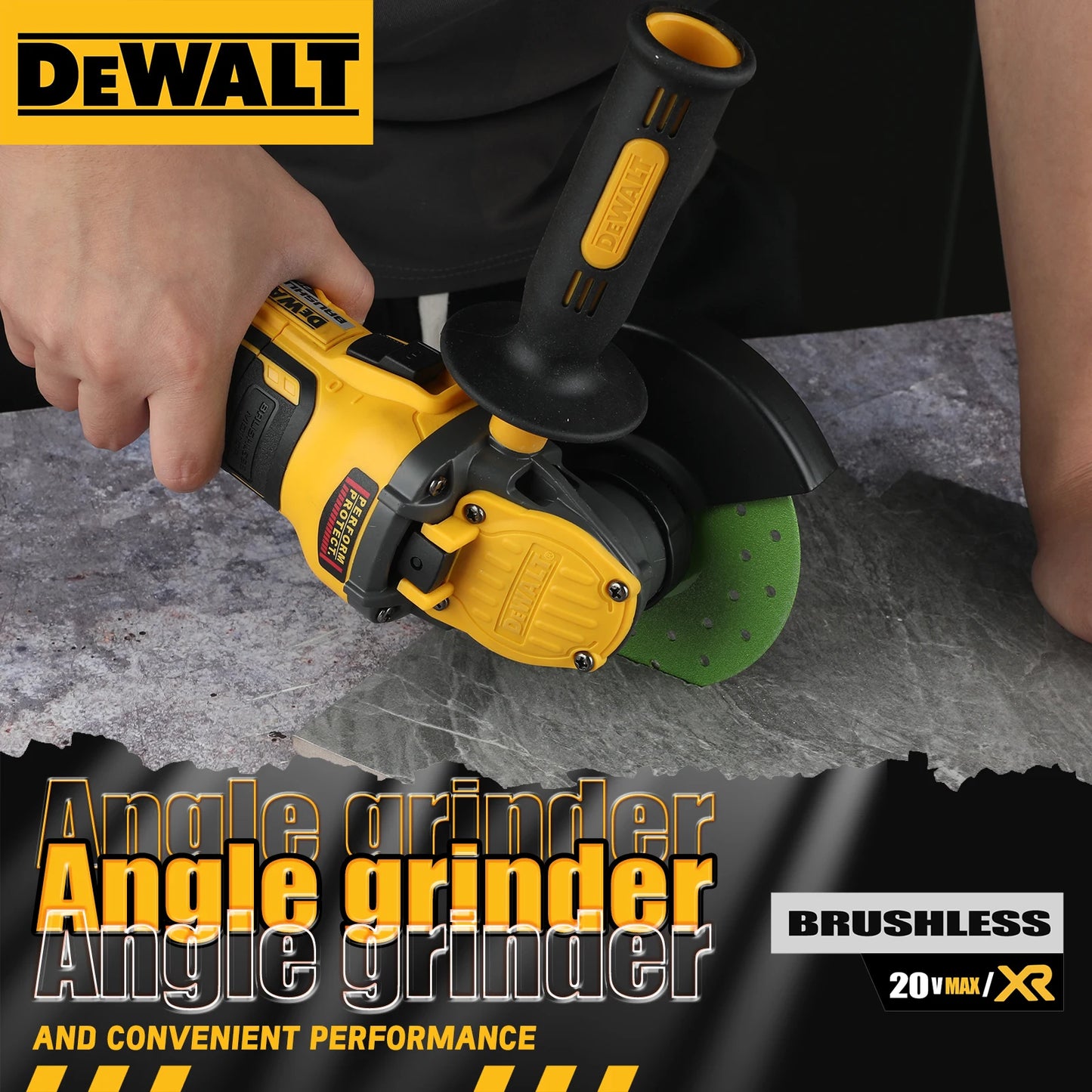 DEWALT DCG409 20V Brushless 125mm Flat Head Angle Grinder, Cordless Tool for Cutting and Grinding Various Tasks