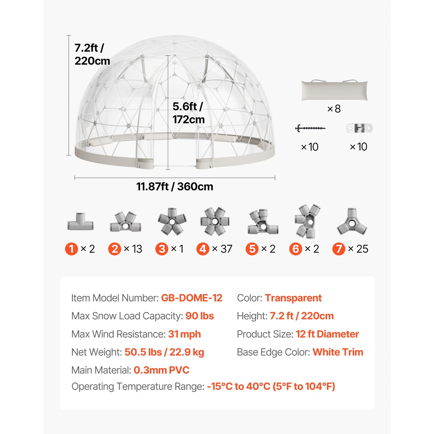 SucceBuy Garden Dome Tent Weatherproof Geodesic Dome Greenhouse with Window PVC Igloo Tents for Backyard Patios Camping Party