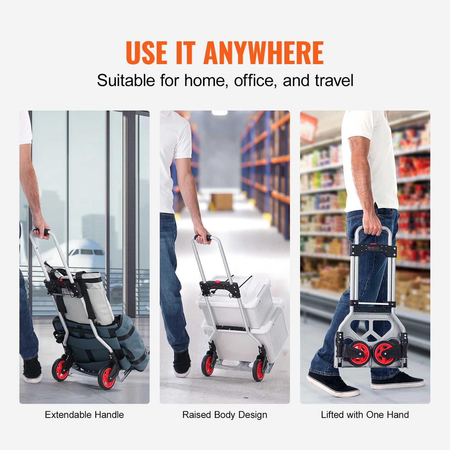 SucceBuy 176 lbs Folding Hand Truck Dolly Aluminum Stair Climbing Cart with Telescoping Handle Luggage Trolley for Home Shopping