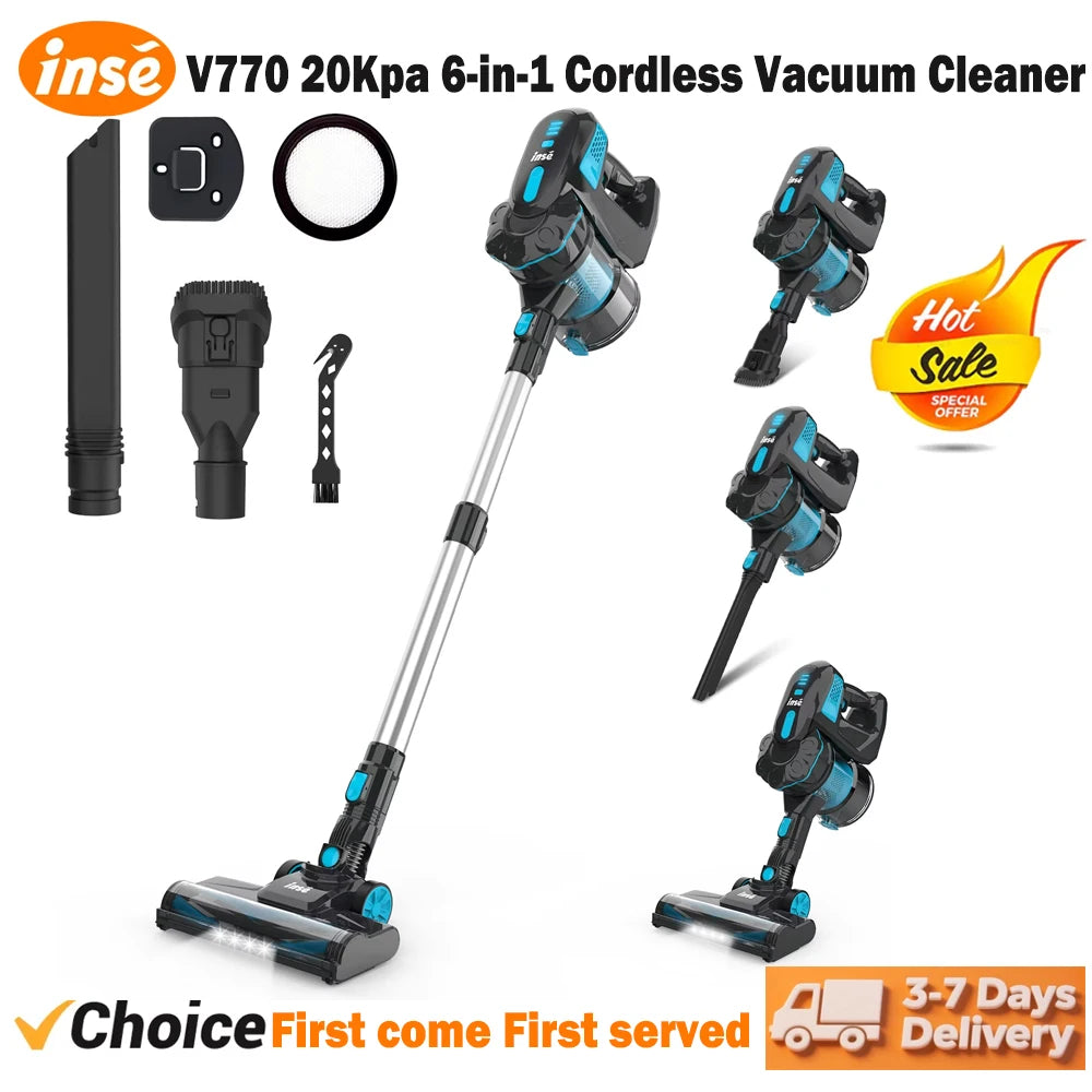 INSE V770 Cordless Handheld Vacuum Cleaner 6-in-1 20KPa Powerful Lightweight Stick Vacuum Flexible LED Headlights for Carpet Bed