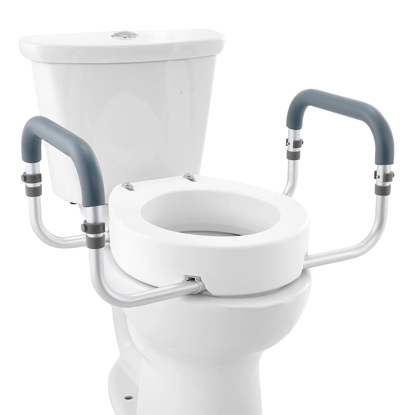 SucceBuy Raised Toilet Seat With Aluminum Handrail 300 LB Capacity