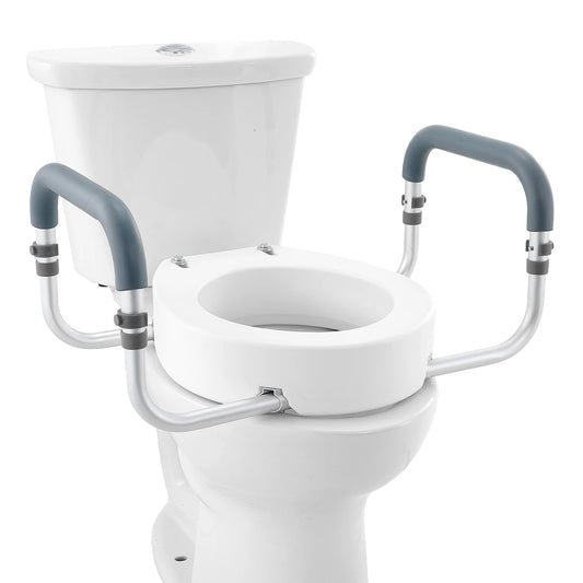 SucceBuy Raised Toilet Seat With Aluminum Handrail 300 LB Capacity