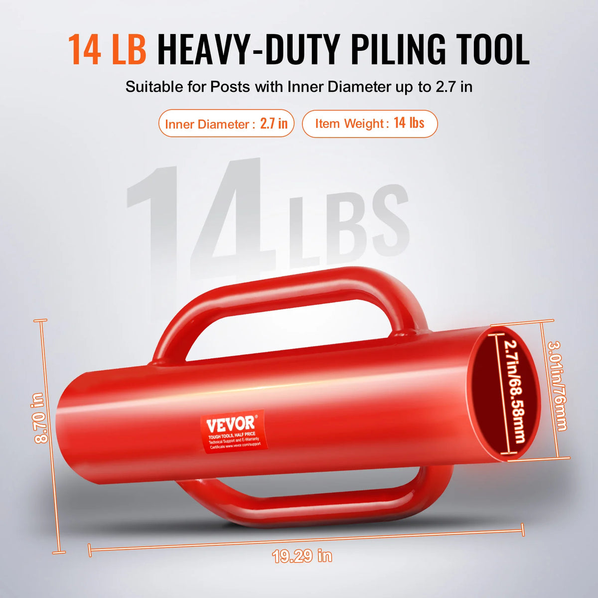 SucceBuy Fence Post Driver with Handle T Post Pole Pounder Heavy Duty Carbon Steel Hand Post Rammer Fencing Hole Digger