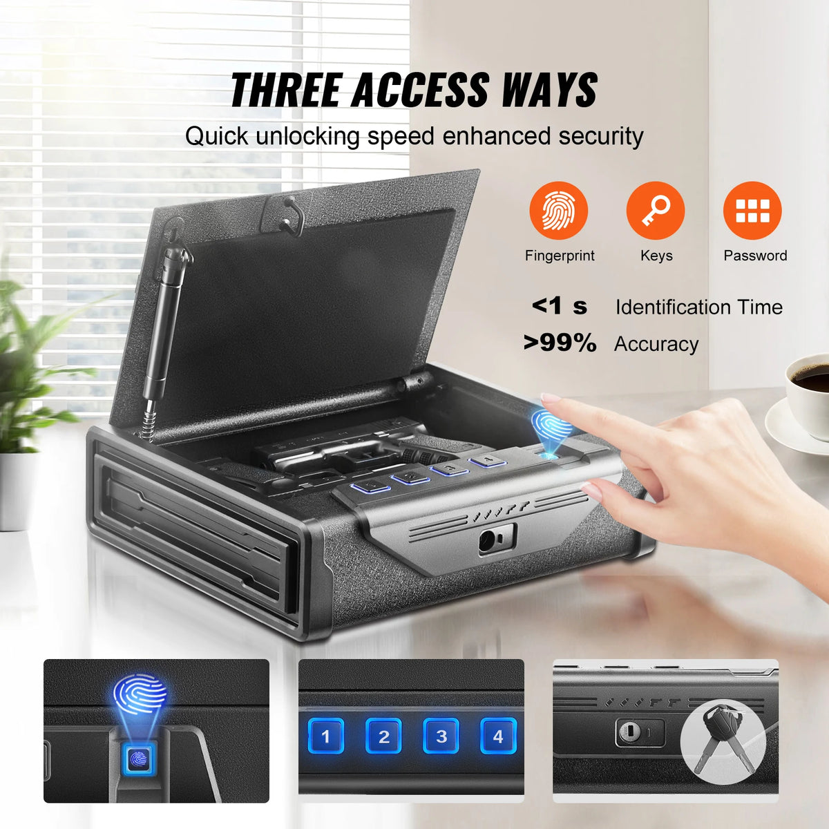 SucceBuy Gun Safe Q235 Steel Pistol Safe 3-Way Quick Access Firearm Case Gun Box Advanced Biometric Technology Travel Gun Safe