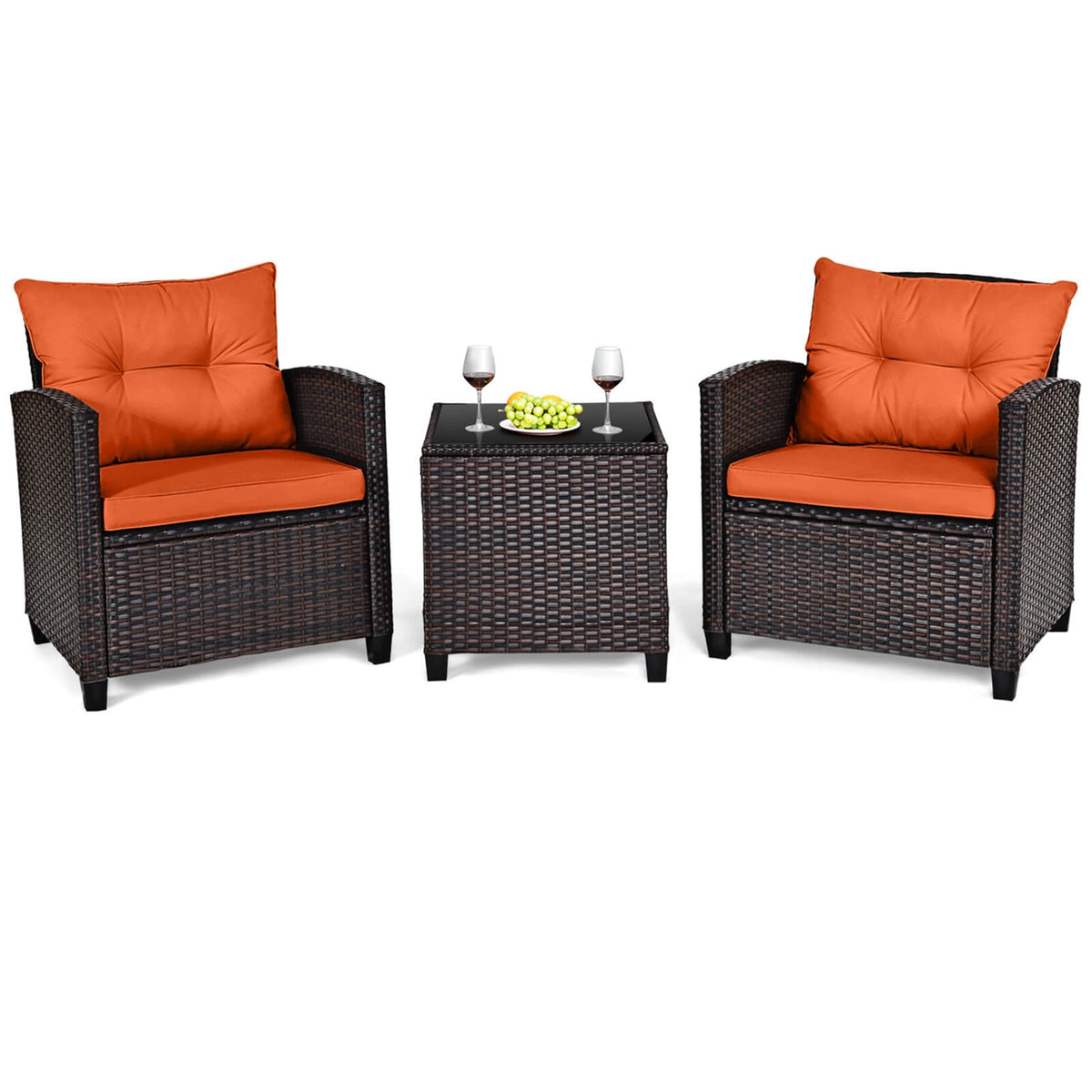 Homasis Cushioned Patio Rattan Conversation Sofa Set