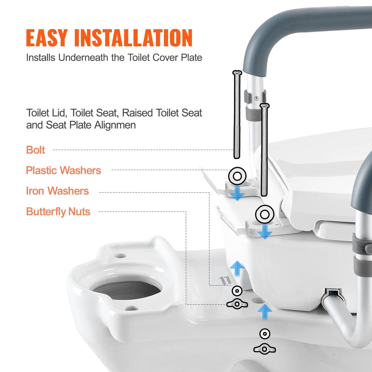 SucceBuy Raised Toilet Seat With Aluminum Handrail 300 LB Capacity