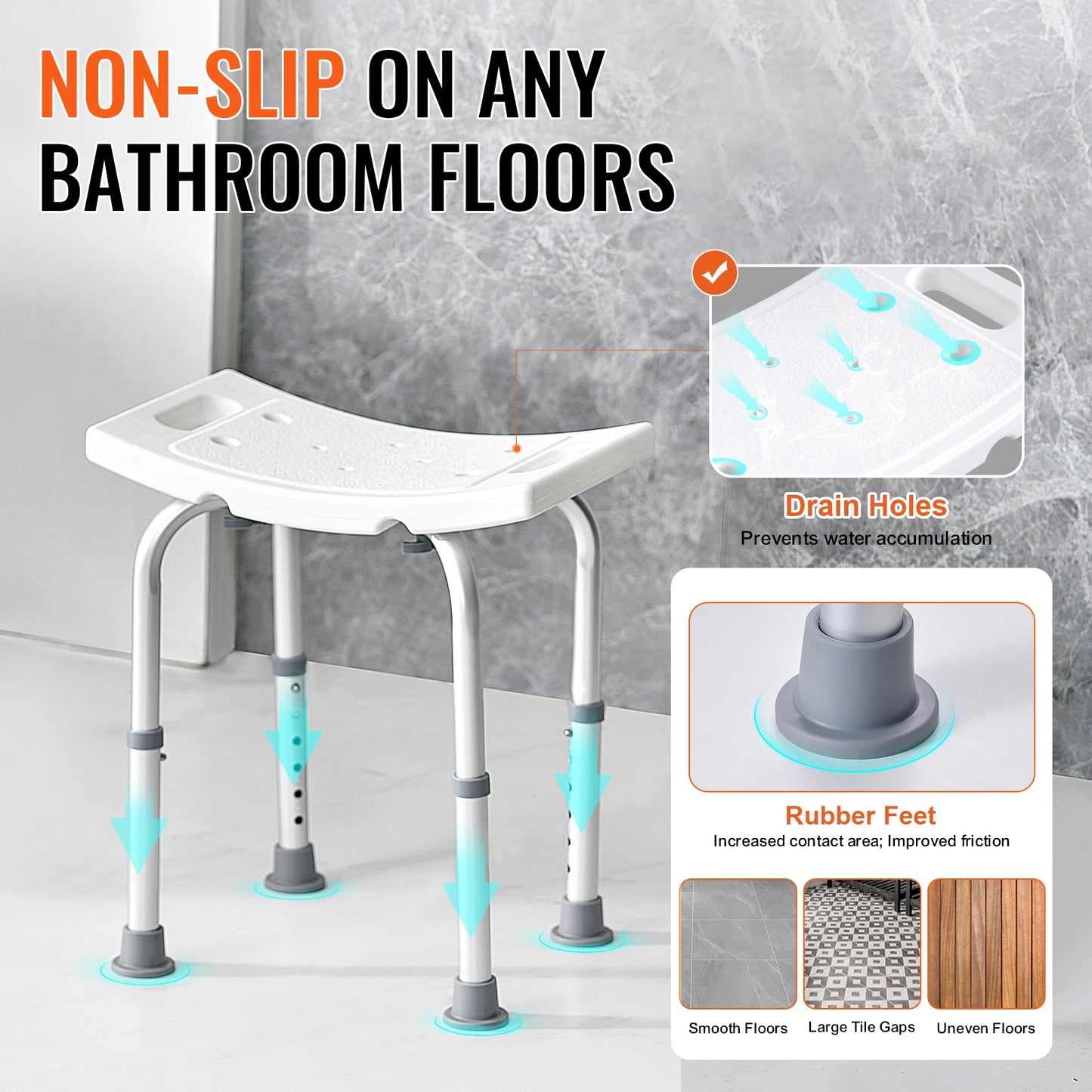 SucceBuy Adjustable Shower Chair With Built In Handles