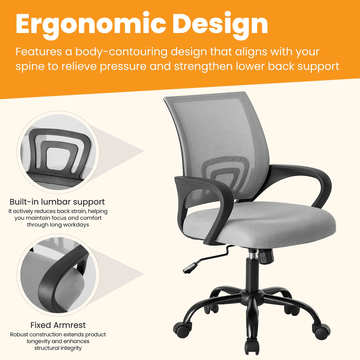 MCQ Ergonomic Office Chair With Adjustable Height And Mesh Backrest