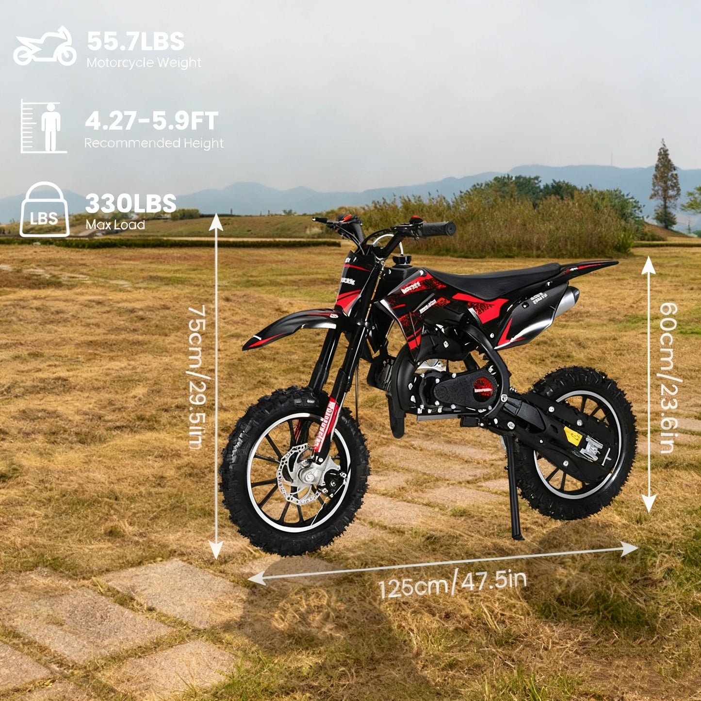 Gas Powered Kids Dirt Bike 49cc 2 Stroke Pocket Motorbike